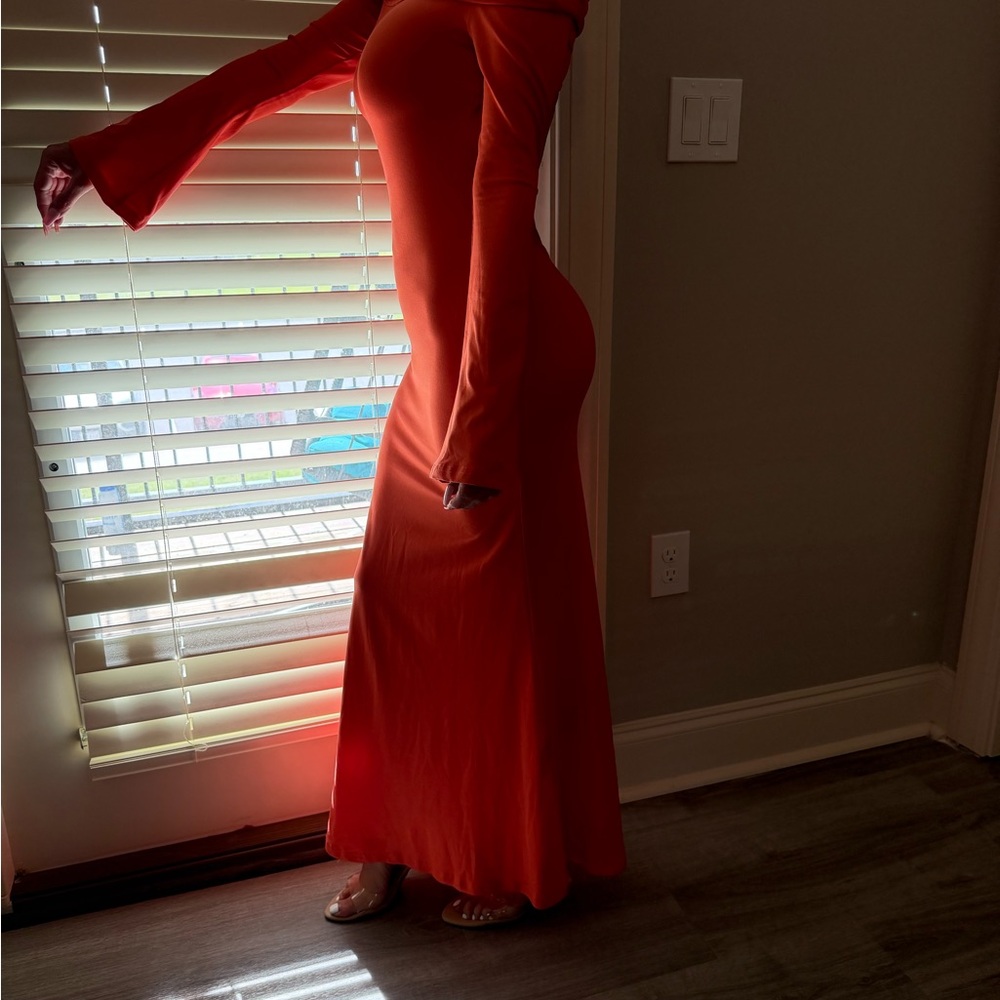 Elegant Long Sleeve Coral Dress